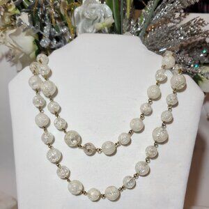 🎀1970s Vintage Icy Clear Art Deco Rock Crystal Crackled Beaded 18" Necklace